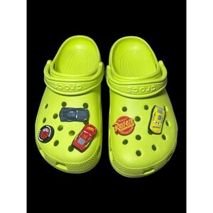 Crocs Classic Clogs Lime Green Neon Disney Pixar Cars Jibbitz Mens 6 Womens 8